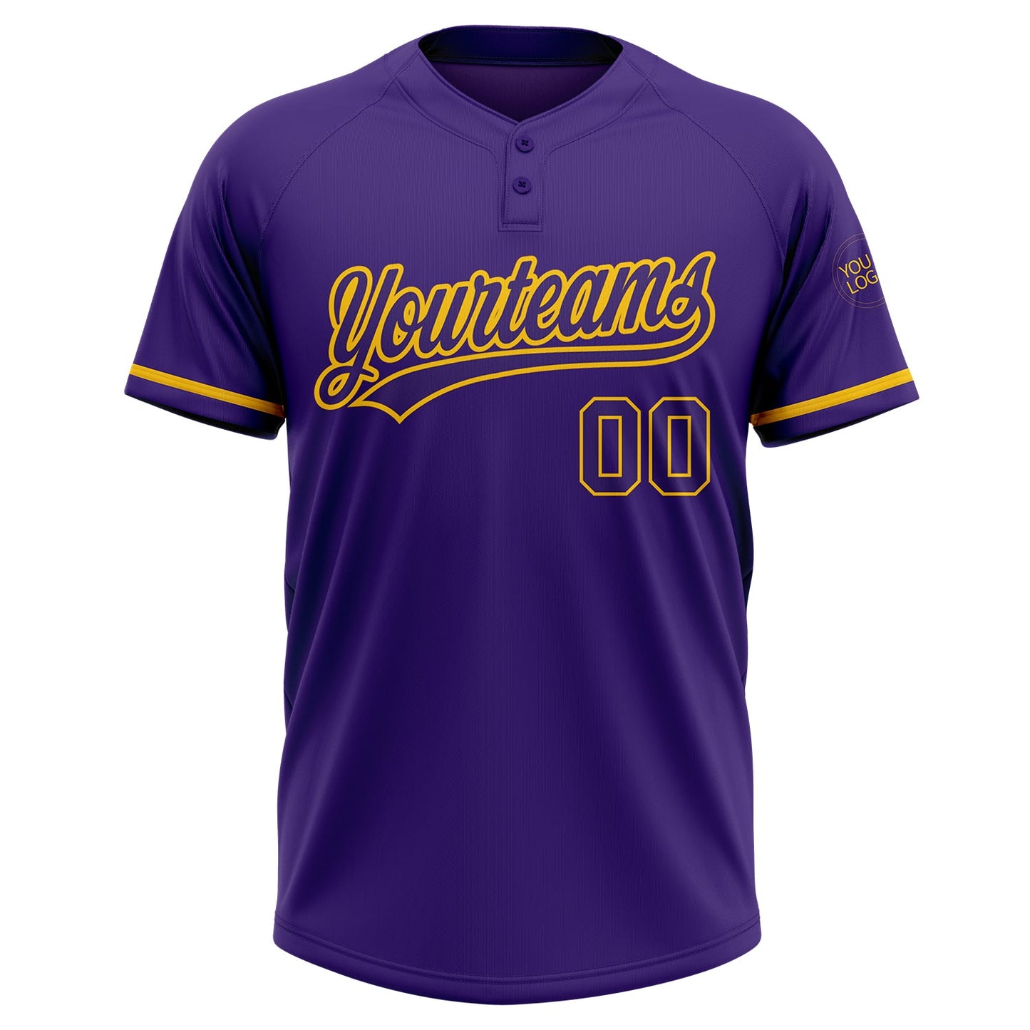 Custom Purple Purple-Yellow Two-Button Unisex Softball Jersey view 2