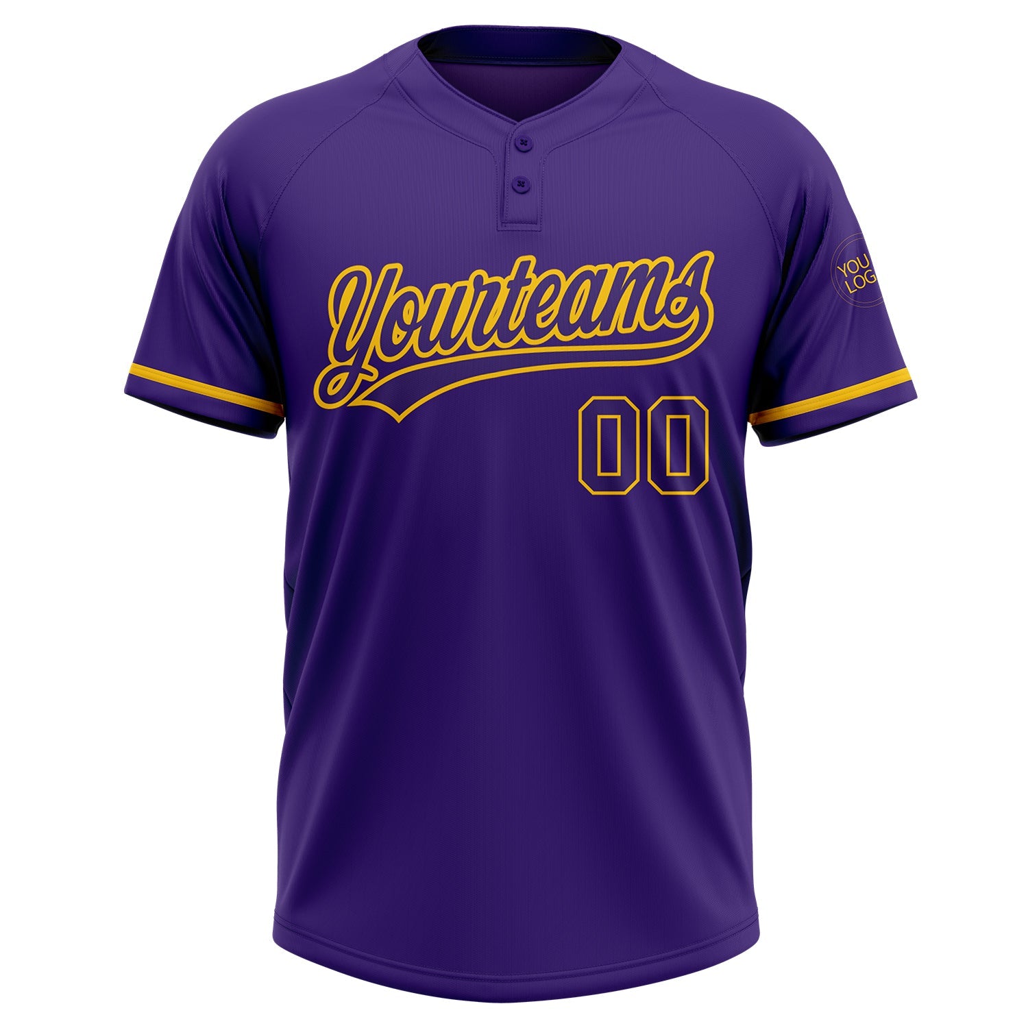 Custom Purple Purple-Yellow Two-Button Unisex Softball Jersey view 2