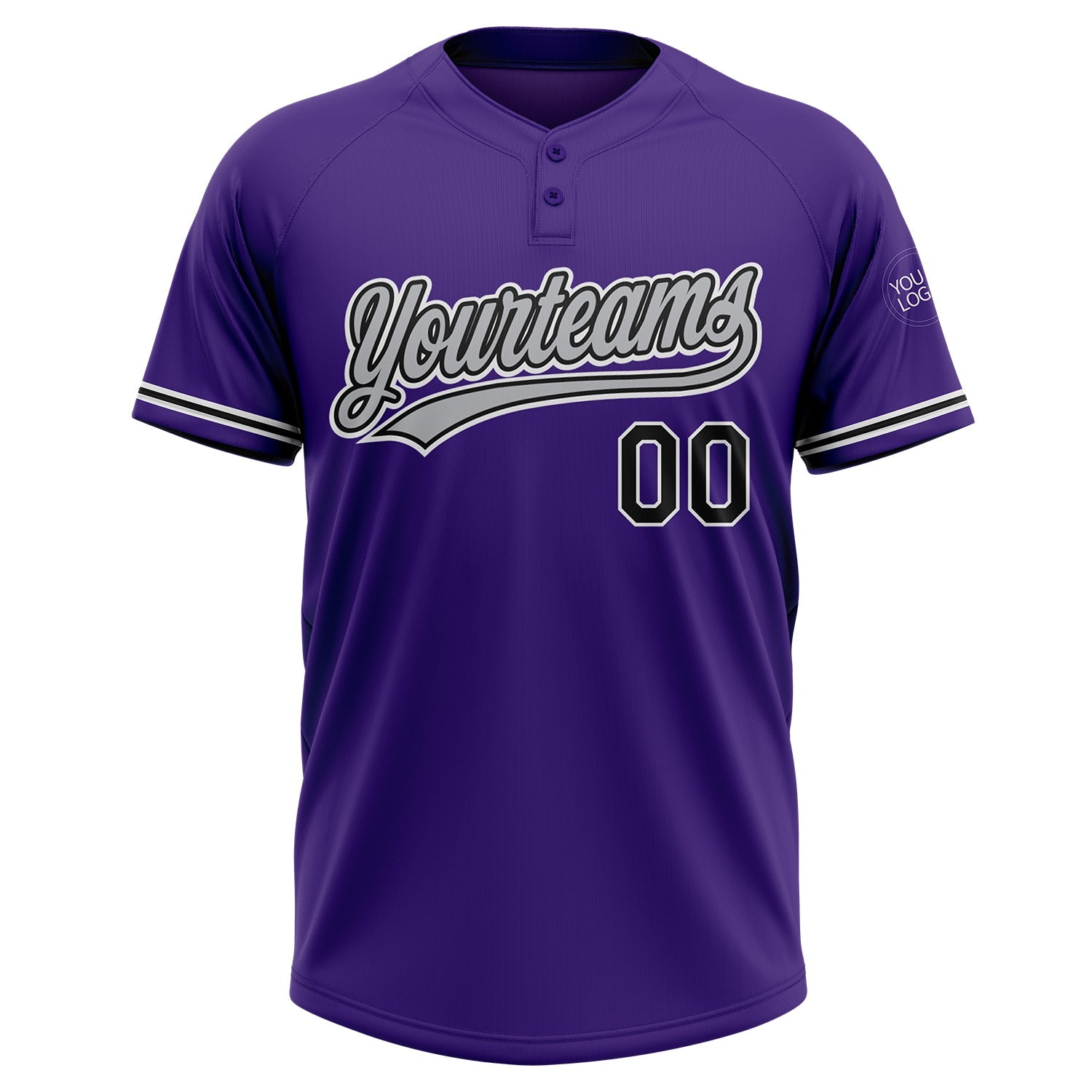 Custom Purple Black-White Two-Button Unisex Softball Jersey view 2