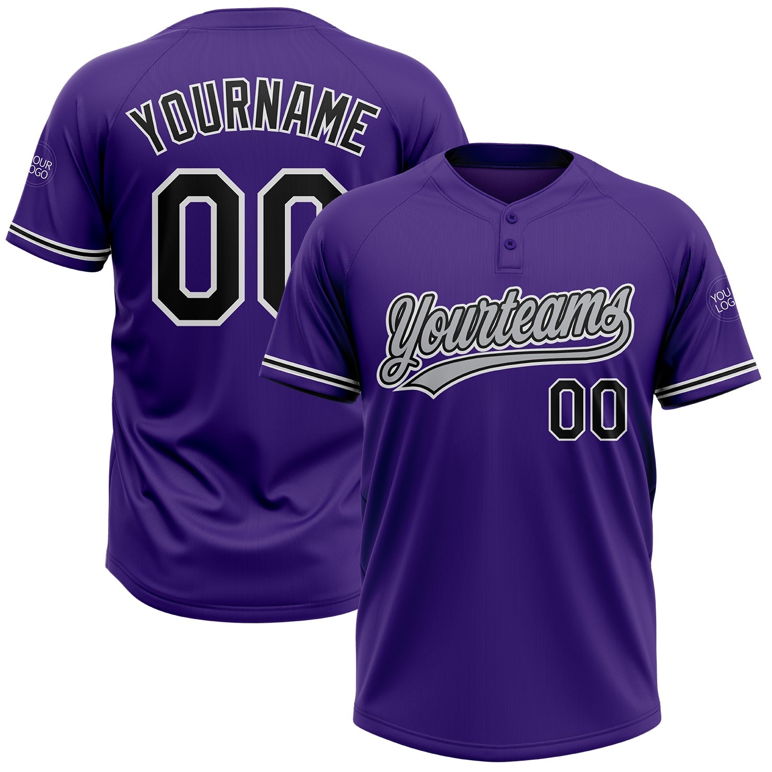 Custom Purple Black-White Two-Button Unisex Softball Jersey - Main View
