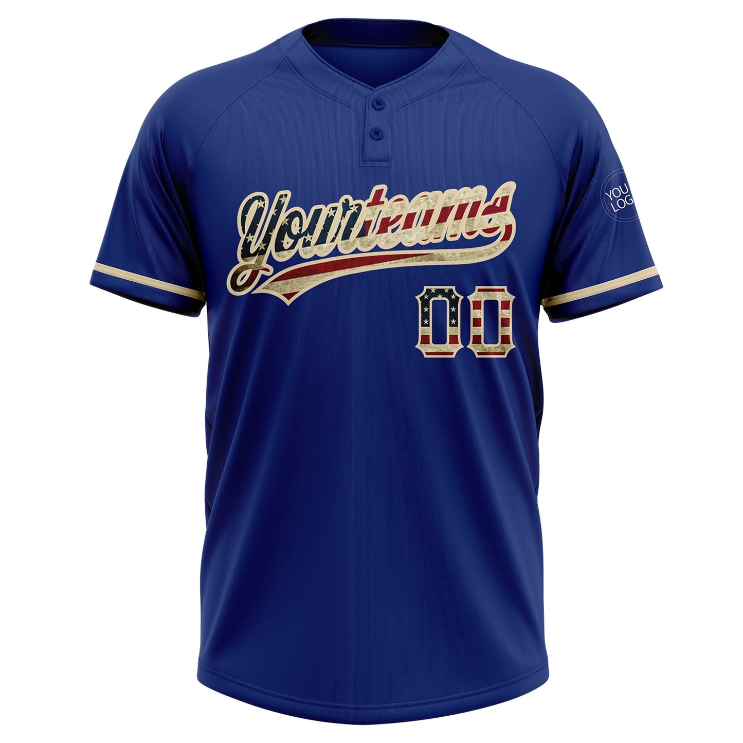 Custom Royal Vintage USA Flag-City Cream Two-Button Unisex Softball Jersey view 2