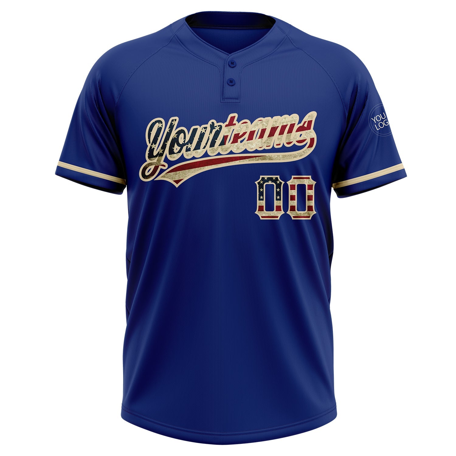 Custom Royal Vintage USA Flag-City Cream Two-Button Unisex Softball Jersey view 2
