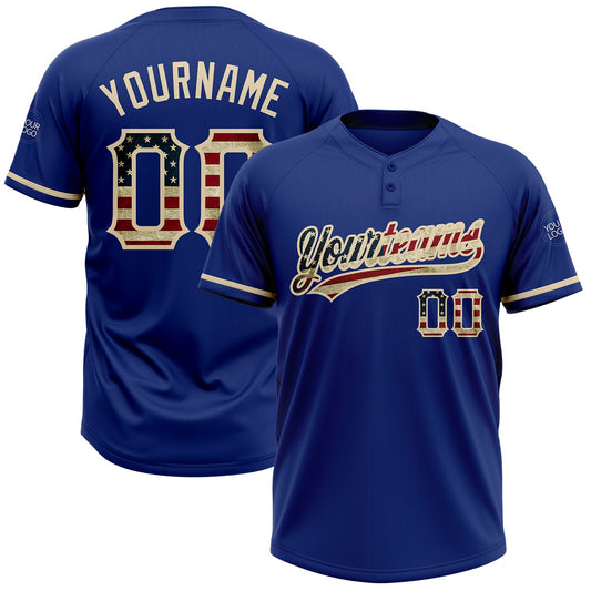 Custom Royal Vintage USA Flag-City Cream Two-Button Unisex Softball Jersey - Main View