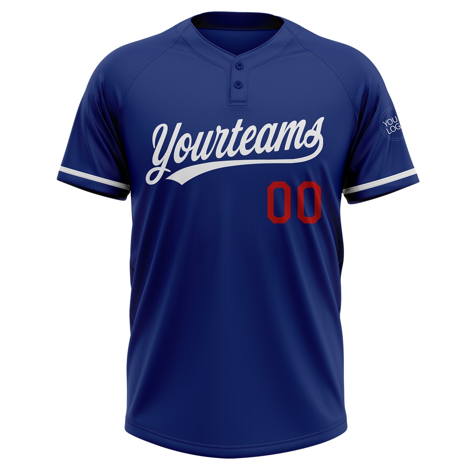 Custom Royal White-Red Two-Button Unisex Softball Jersey view 2