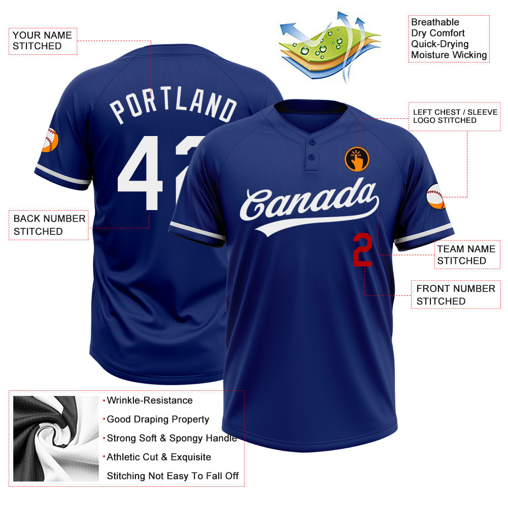 Custom Royal White-Red Two-Button Unisex Softball Jersey view 3