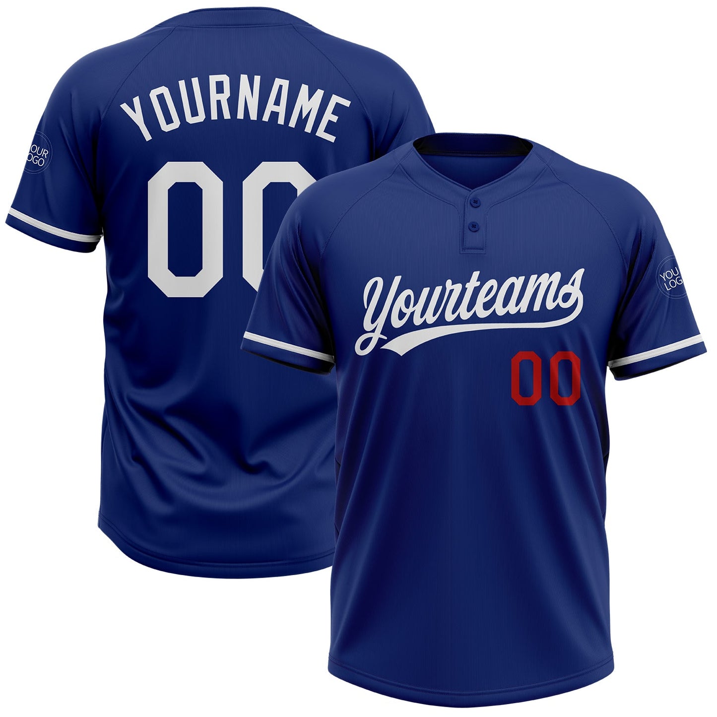 Custom Royal White-Red Two-Button Unisex Softball Jersey - Main View