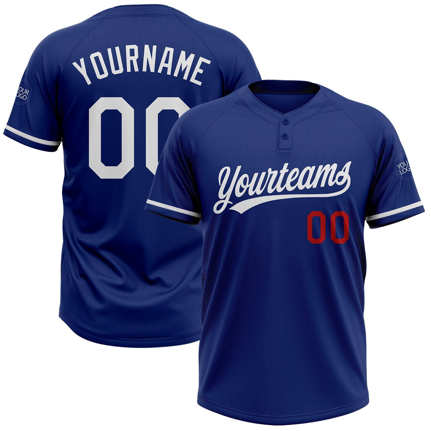 Custom Royal White-Red Two-Button Unisex Softball Jersey - Main View