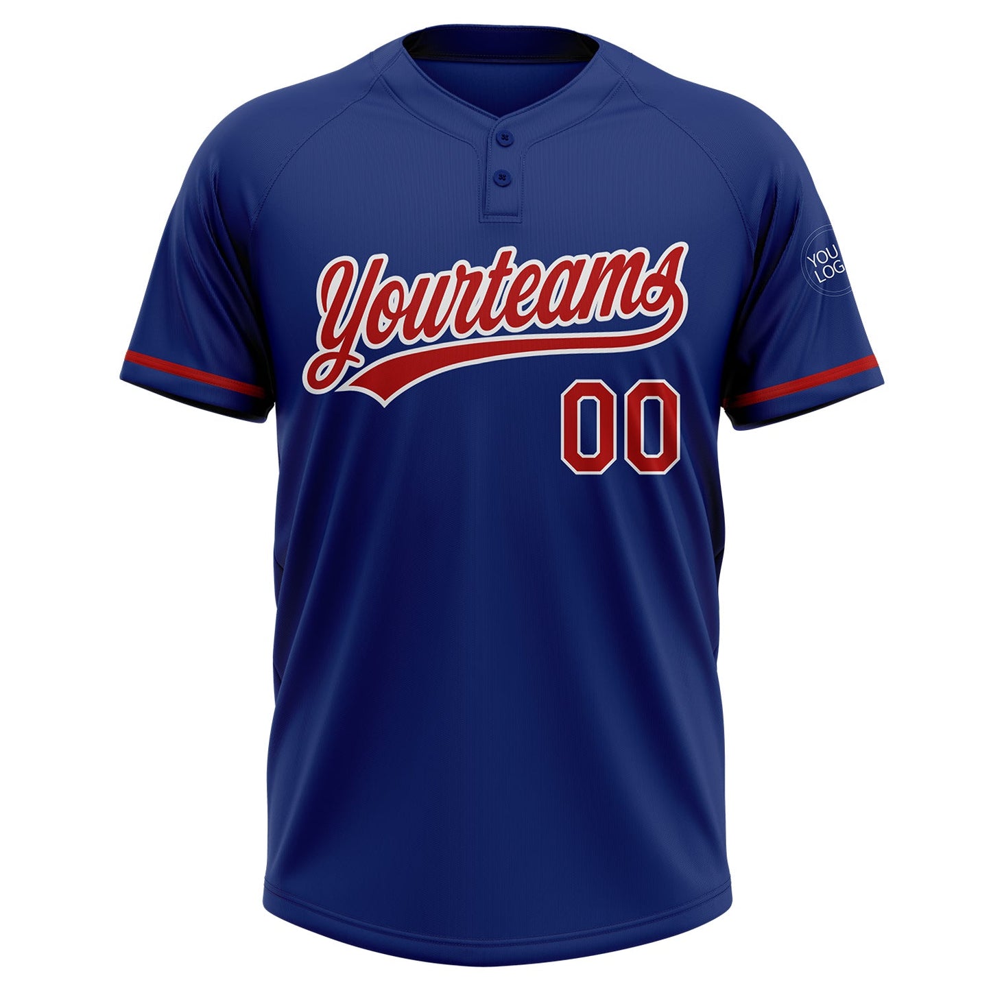 Custom Royal Red-White Two-Button Unisex Softball Jersey view 3