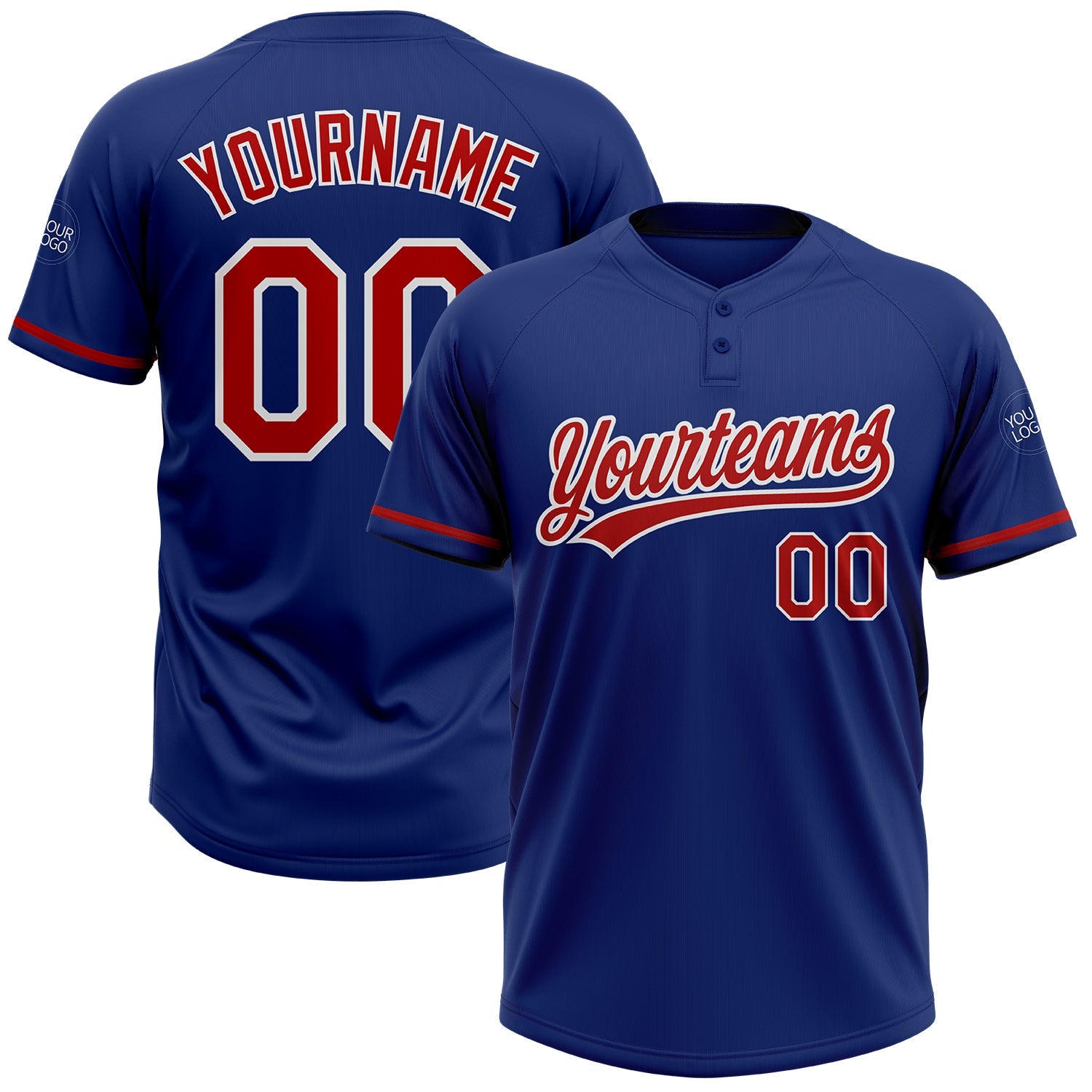 Custom Royal Red-White Two-Button Unisex Softball Jersey - Main View