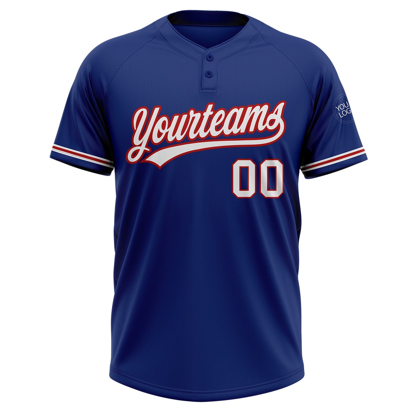 Custom Royal White-Red Two-Button Unisex Softball Jersey view 2