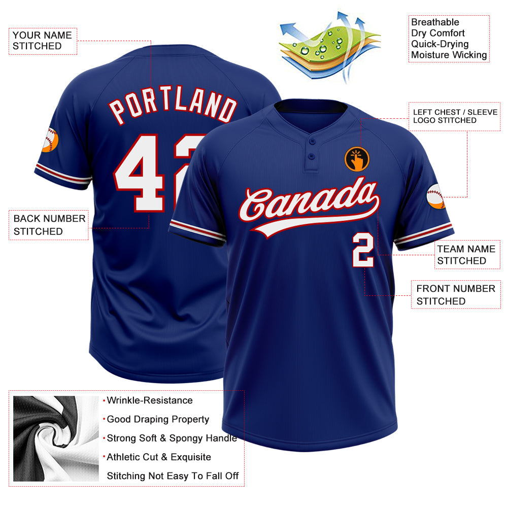 Custom Royal White-Red Two-Button Unisex Softball Jersey view 3