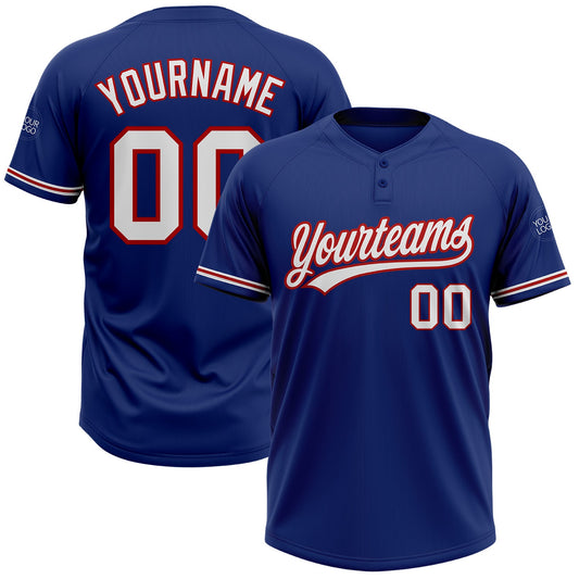 Custom Royal White-Red Two-Button Unisex Softball Jersey - Main View