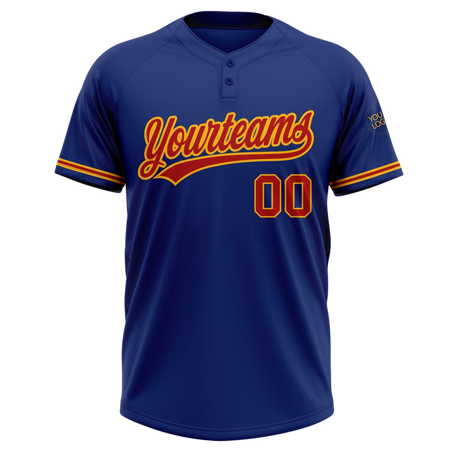 Custom Royal Red-Gold Two-Button Unisex Softball Jersey view 2