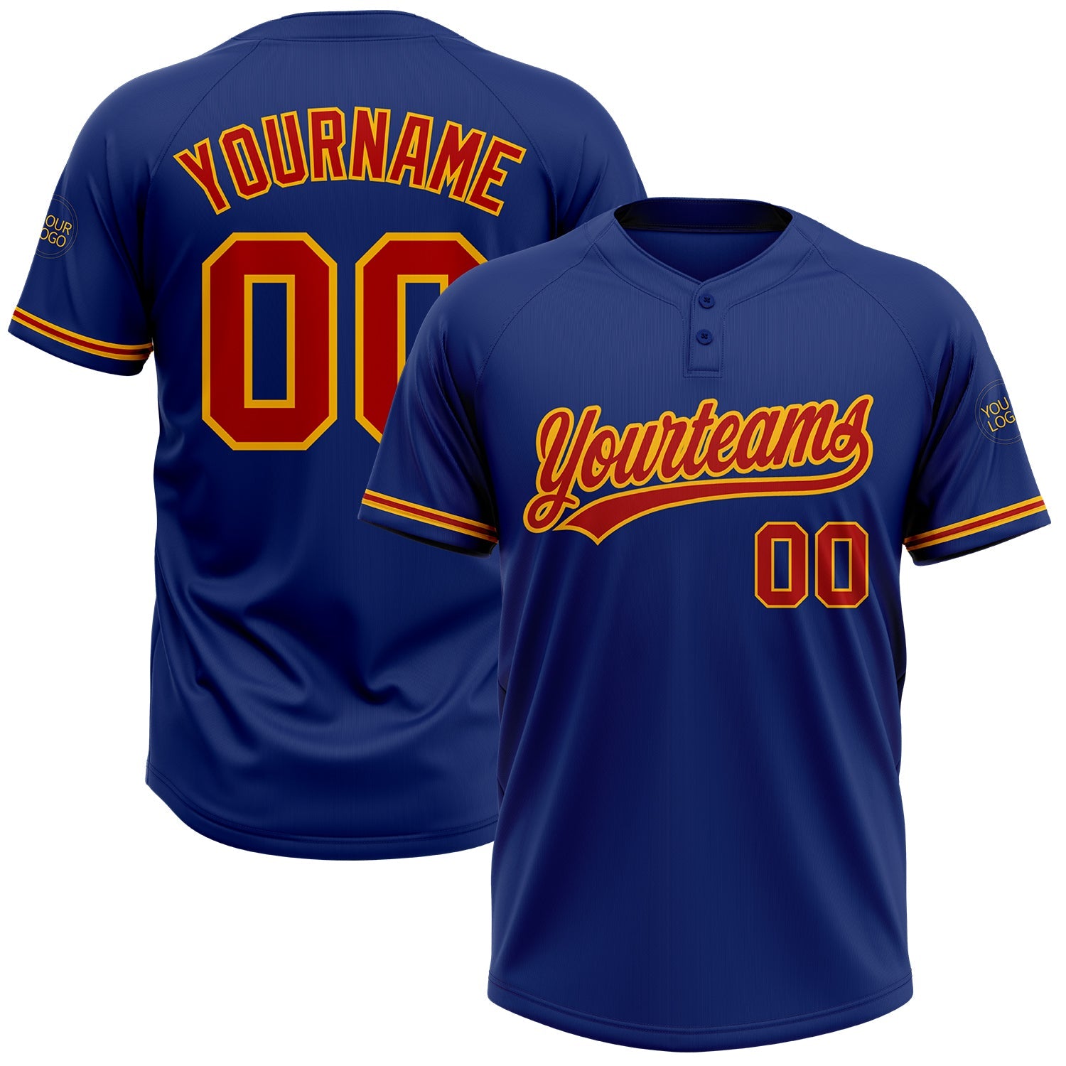 Custom Royal Red-Gold Two-Button Unisex Softball Jersey - Main View