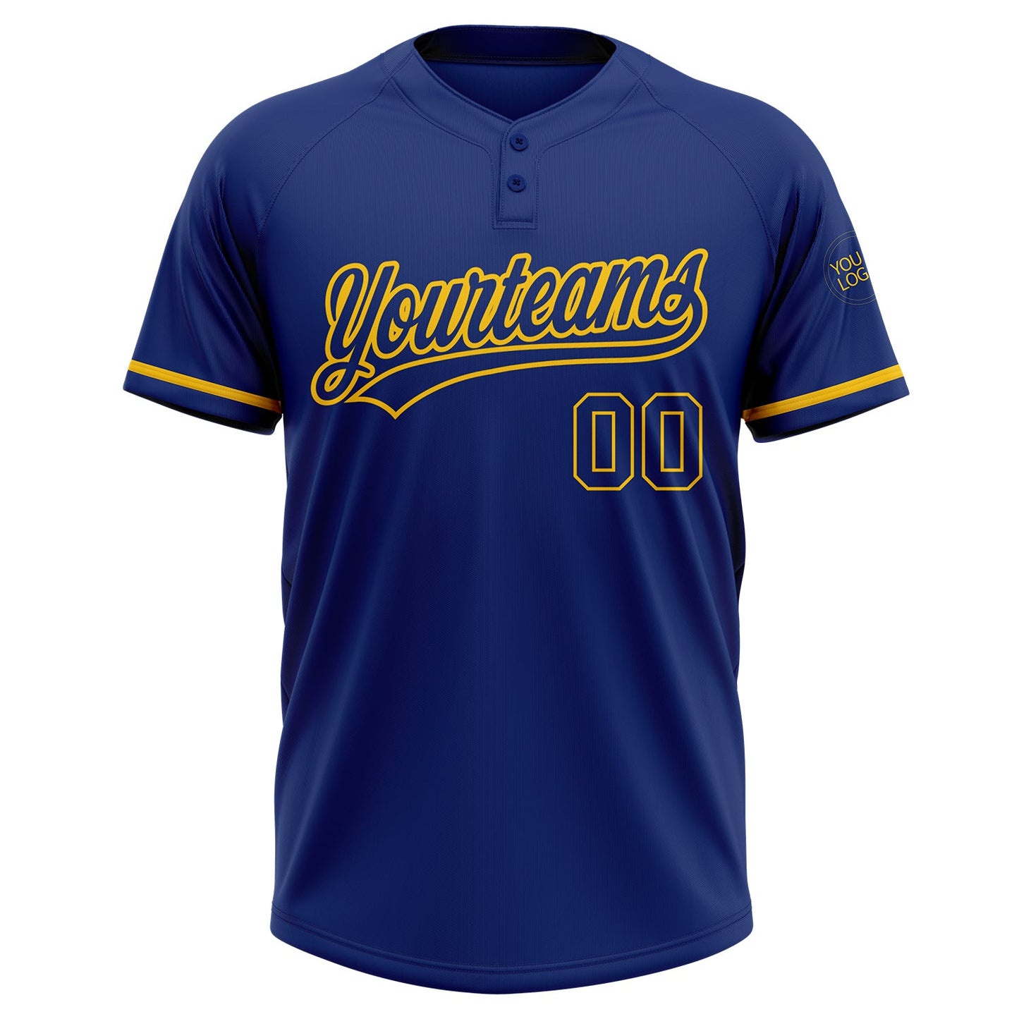 Custom Royal Yellow Two-Button Unisex Softball Jersey view 2