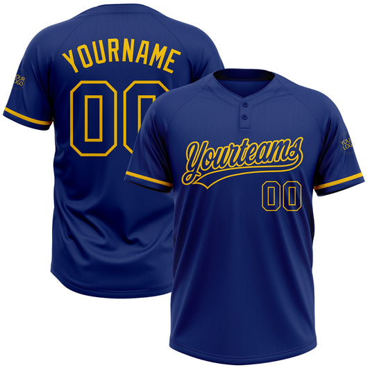 Custom Royal Yellow Two-Button Unisex Softball Jersey - Main View