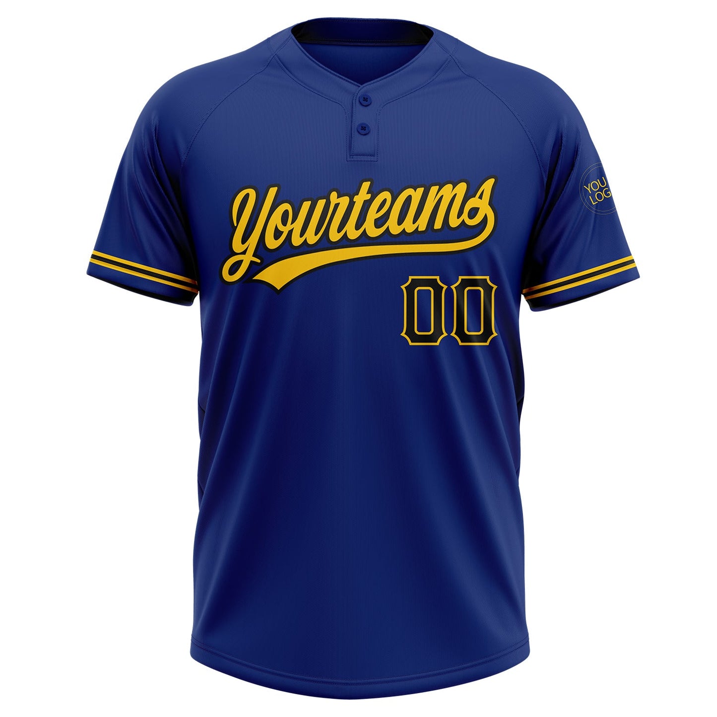 Custom Royal Black-Yellow Two-Button Unisex Softball Jersey view 2