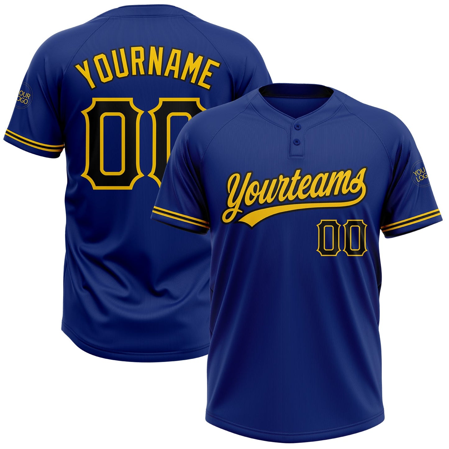 Custom Royal Black-Yellow Two-Button Unisex Softball Jersey - Main View