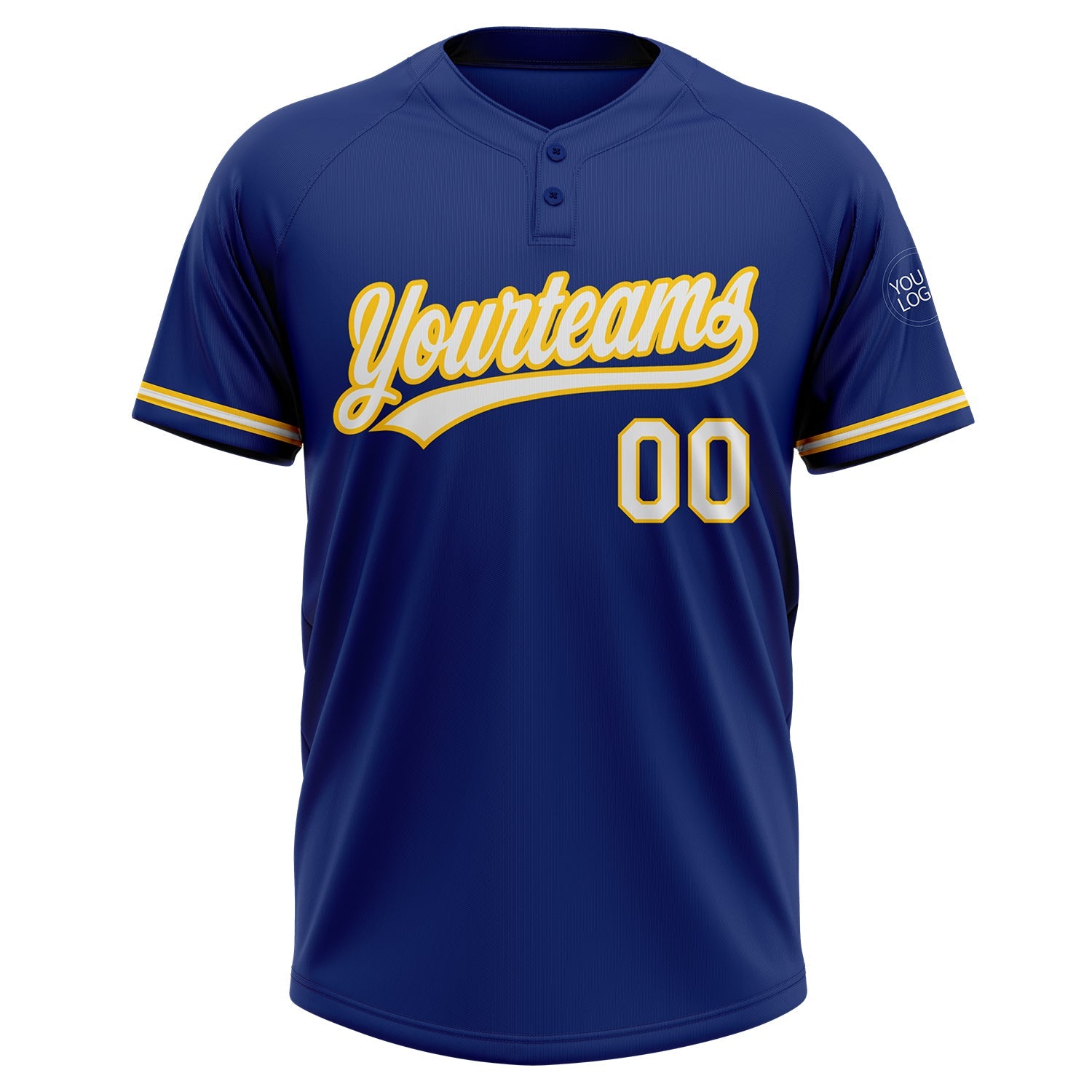 Custom Royal White-Yellow Two-Button Unisex Softball Jersey view 2