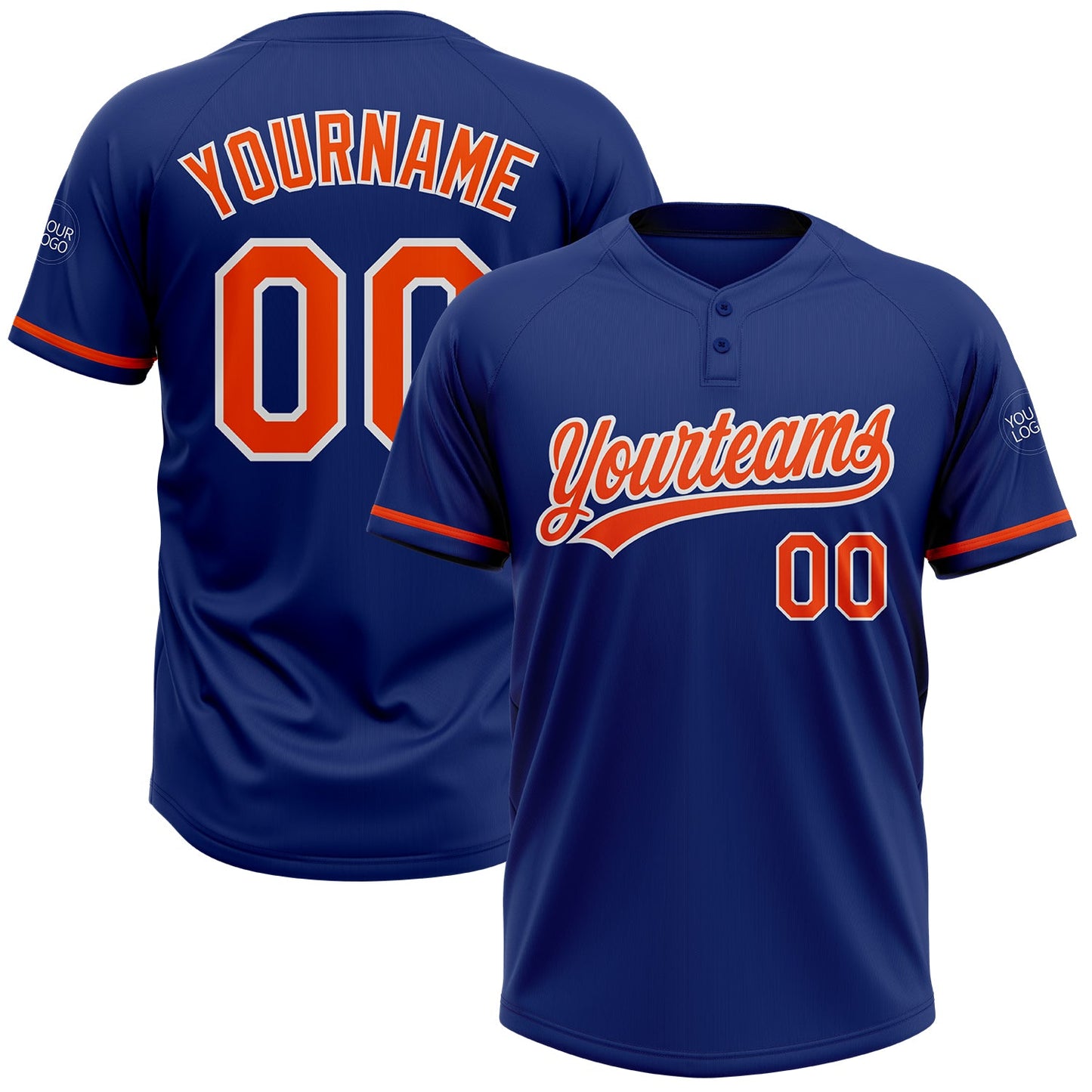 Custom Royal Orange-White Two-Button Unisex Softball Jersey - Main View