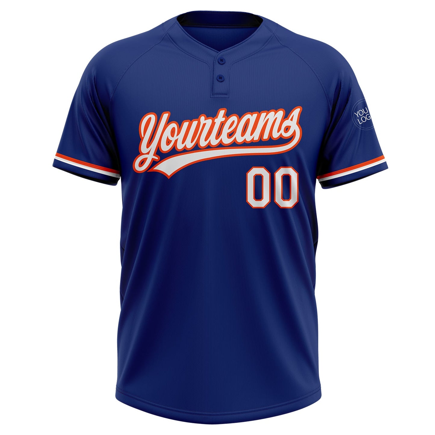 Custom Royal White-Orange Two-Button Unisex Softball Jersey view 2