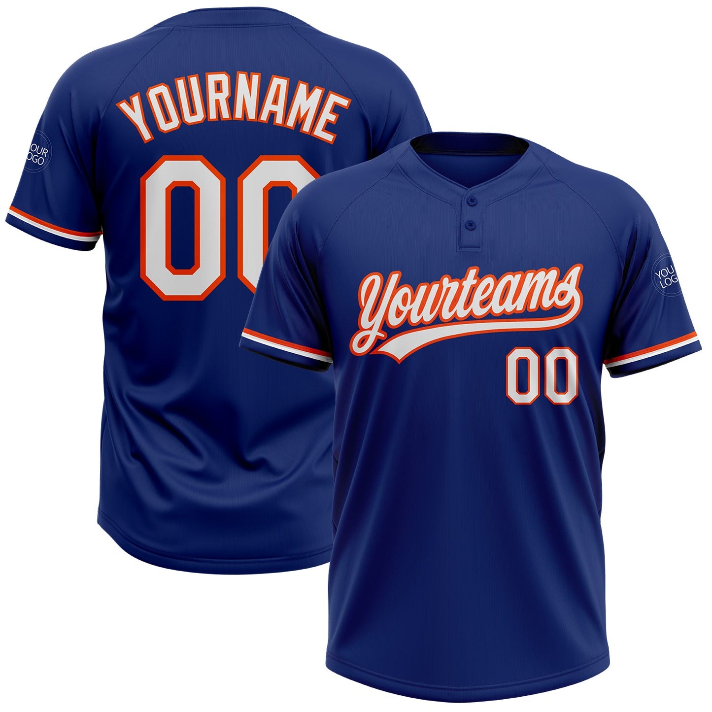 Custom Royal White-Orange Two-Button Unisex Softball Jersey - Main View