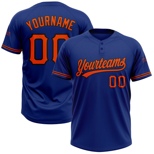 Custom Royal Orange-Black Two-Button Unisex Softball Jersey - Main View