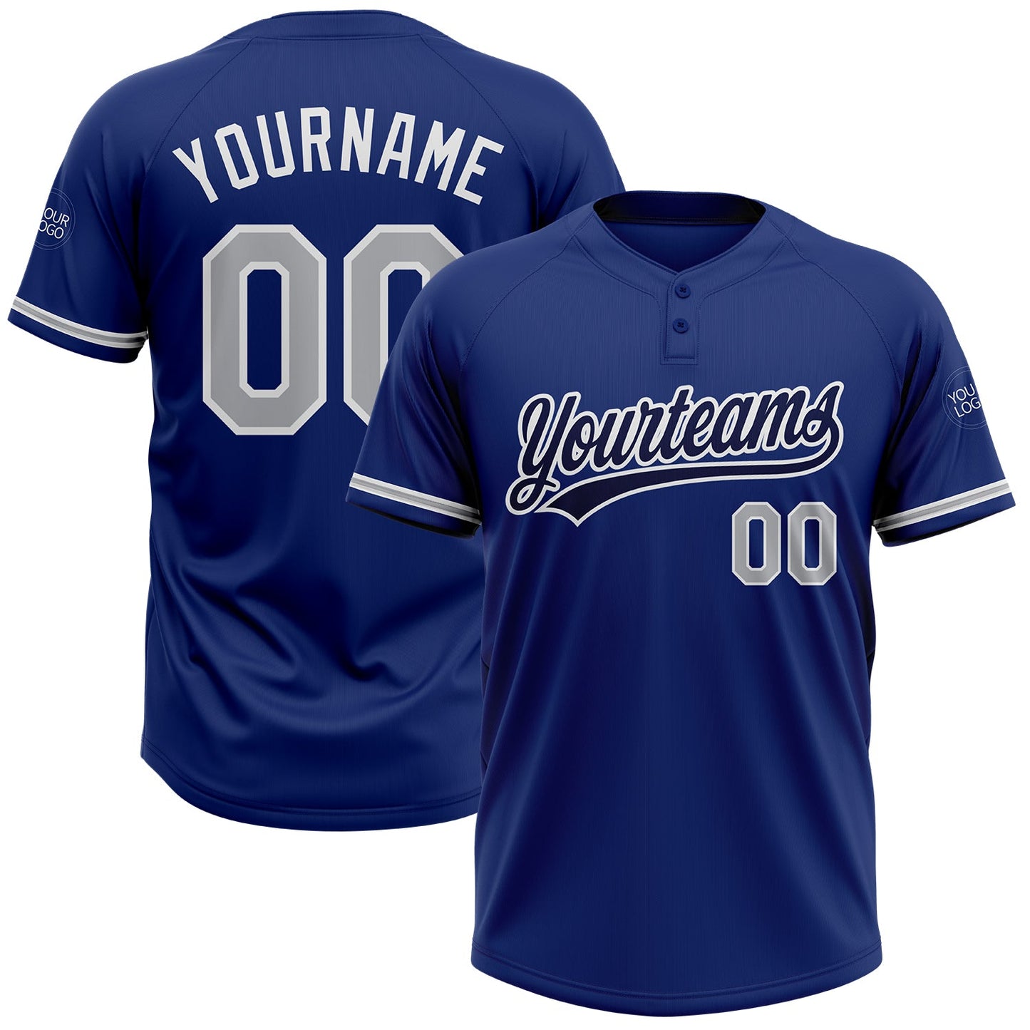 Custom Royal Gray-White Two-Button Unisex Softball Jersey - Main View