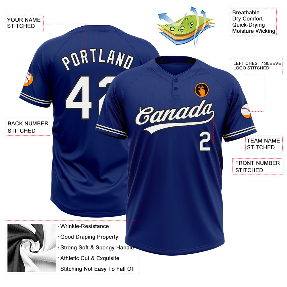 Custom Royal White-Black Two-Button Unisex Softball Jersey view 3