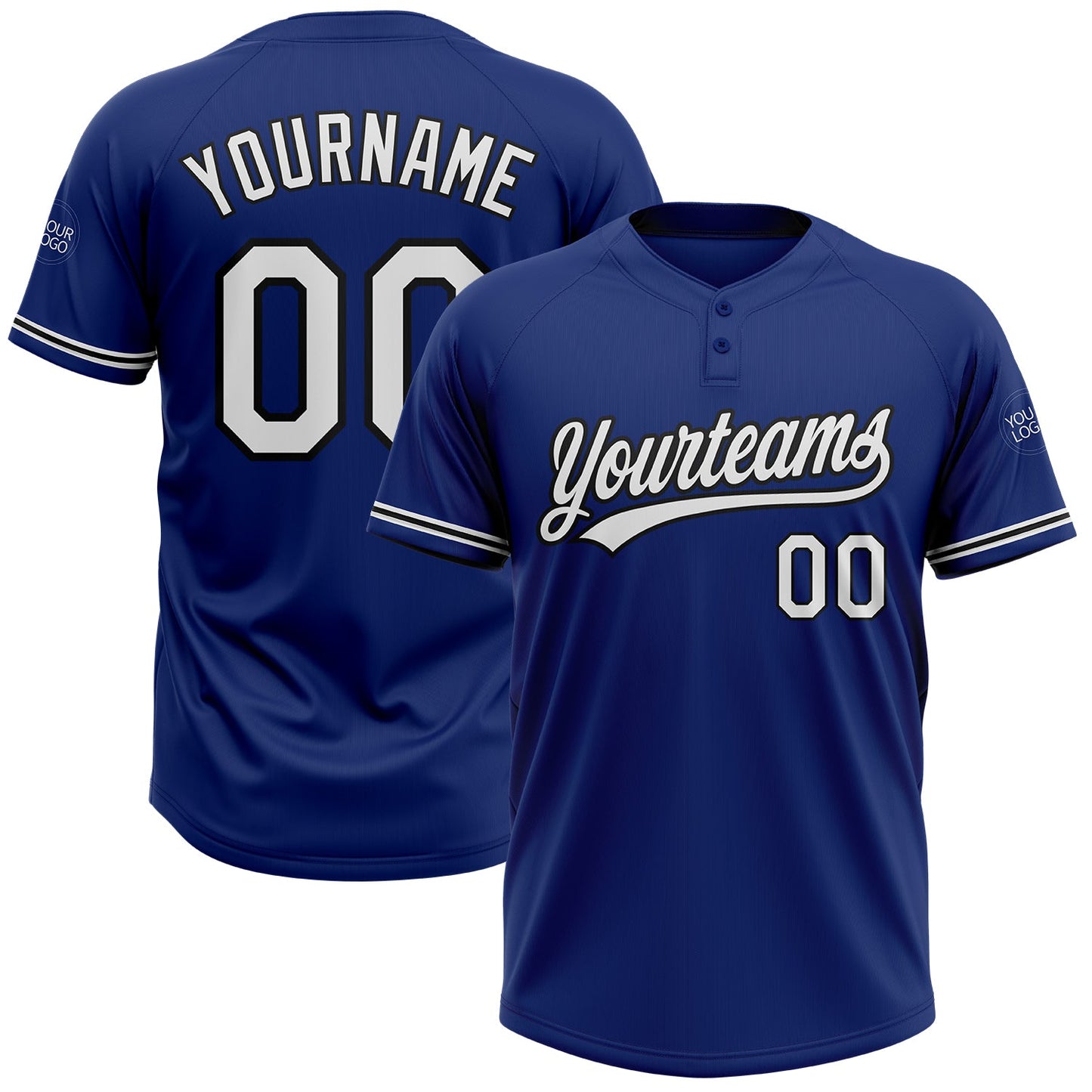Custom Royal White-Black Two-Button Unisex Softball Jersey - Main View
