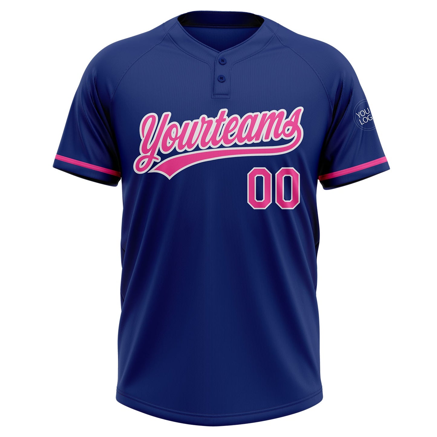 Custom Royal Pink-White Two-Button Unisex Softball Jersey view 2