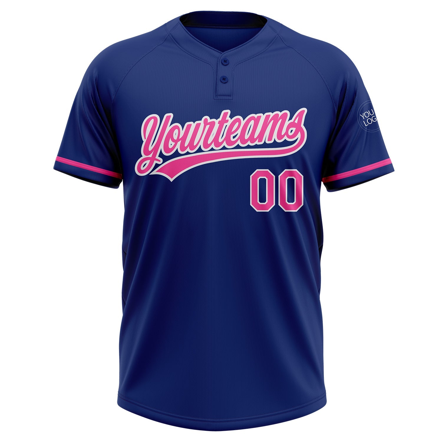 Custom Royal Pink-White Two-Button Unisex Softball Jersey view 2