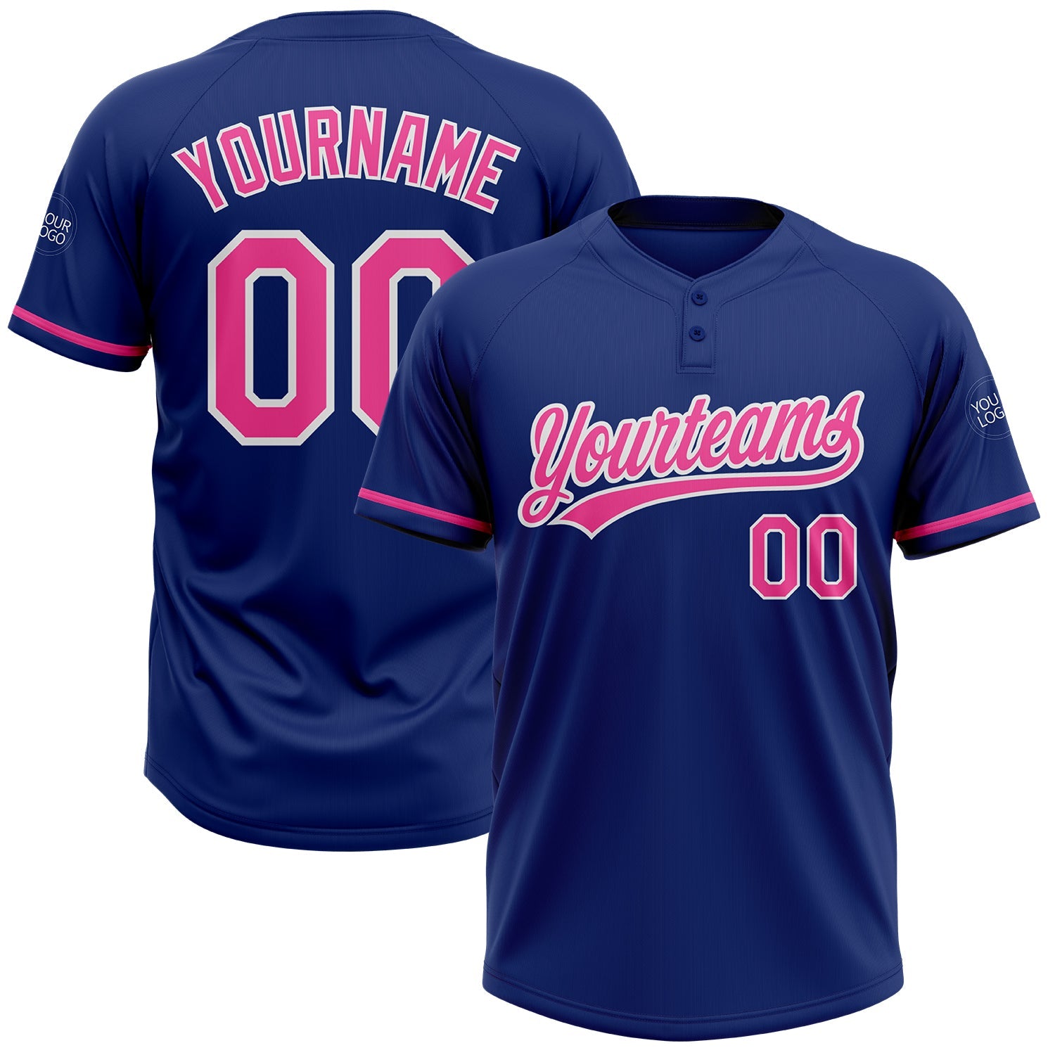 Custom Royal Pink-White Two-Button Unisex Softball Jersey - Main View