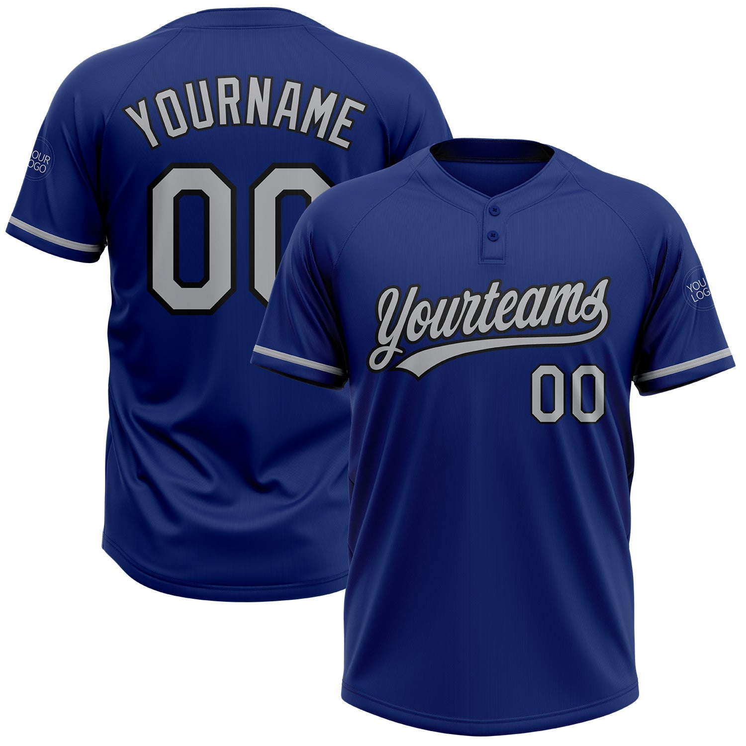 Custom Royal Gray-Black Two-Button Unisex Softball Jersey - Main View