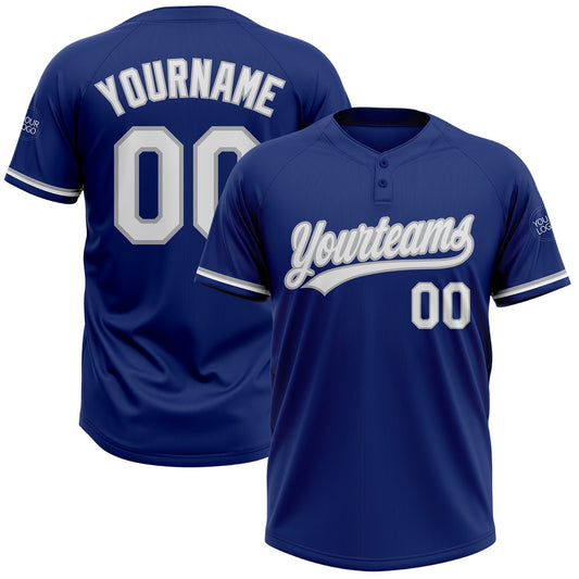 Custom Royal White-Gray Two-Button Unisex Softball Jersey - Main View