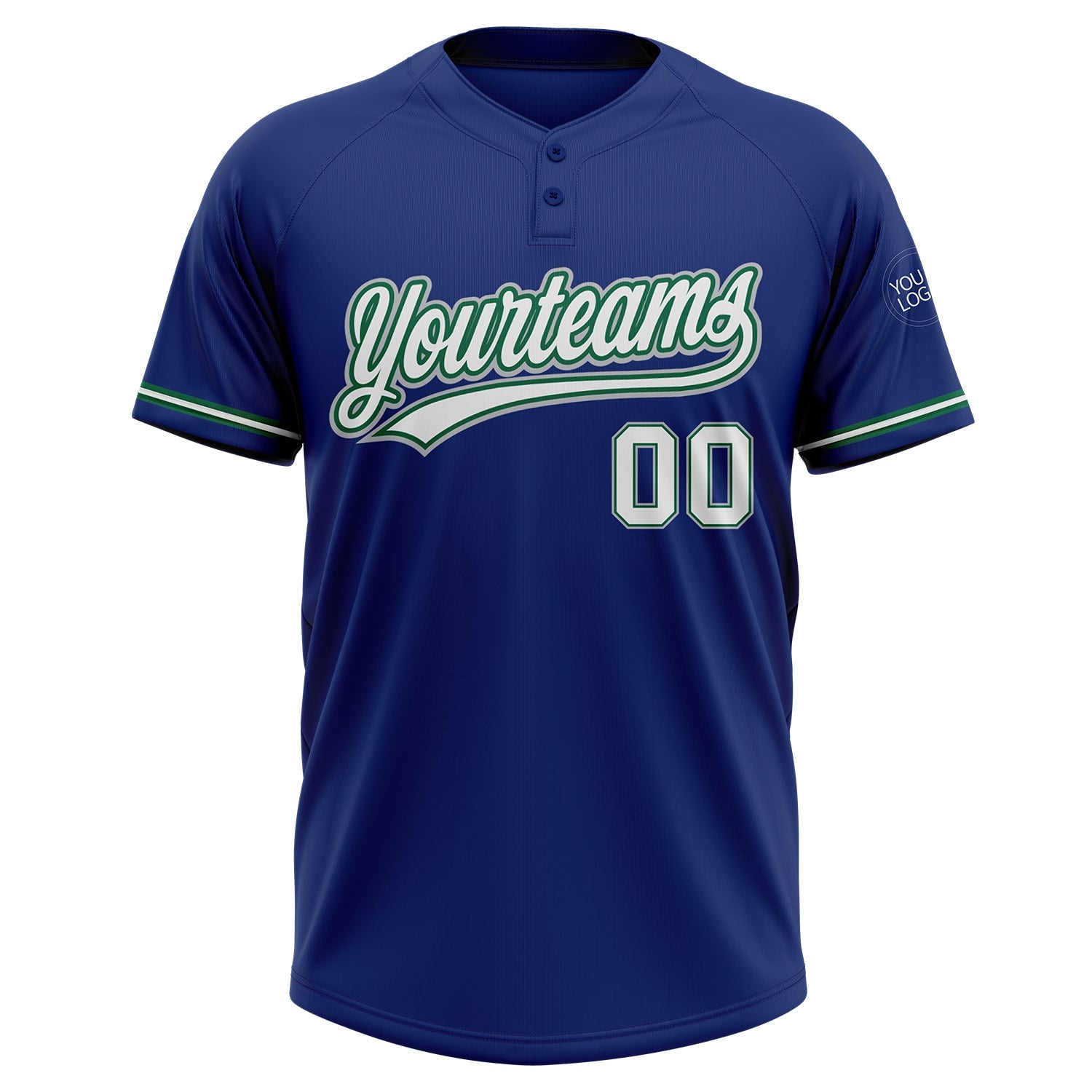Custom Royal White Kelly Green-Gray Two-Button Unisex Softball Jersey view 2