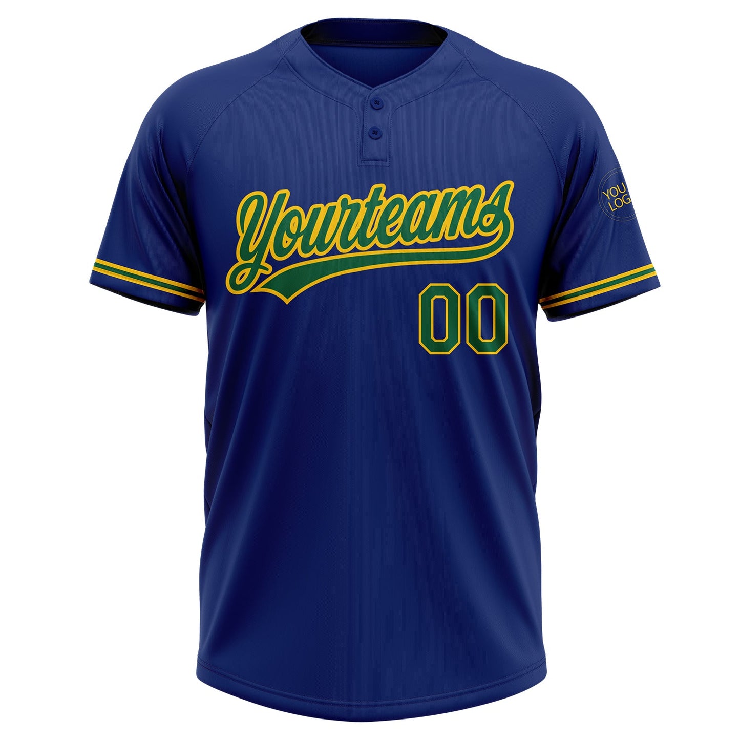 Custom Royal Kelly Green-Yellow Two-Button Unisex Softball Jersey view 2