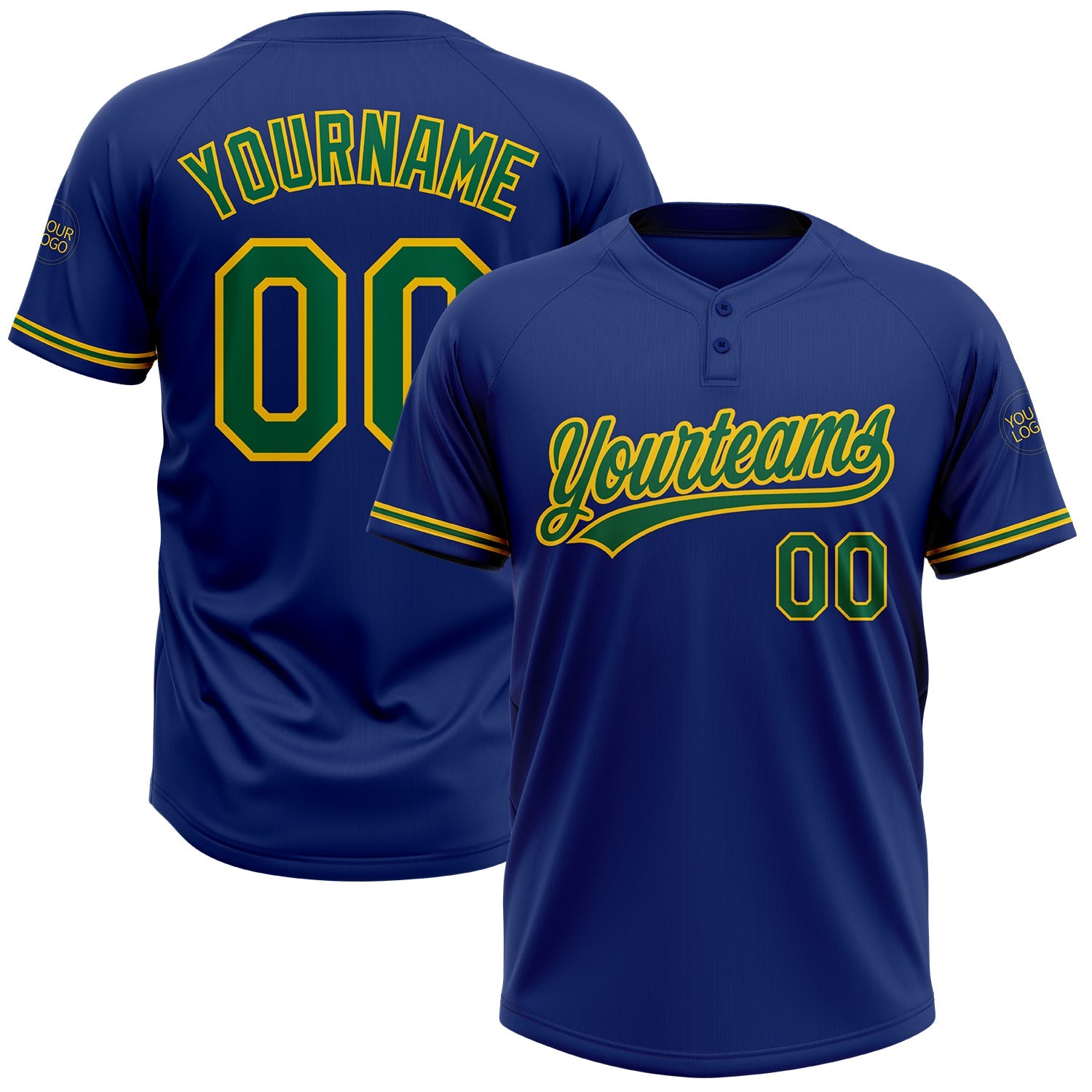 Custom Royal Kelly Green-Yellow Two-Button Unisex Softball Jersey - Main View