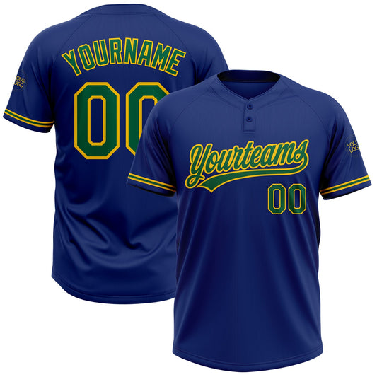 Custom Royal Kelly Green-Yellow Two-Button Unisex Softball Jersey - Main View