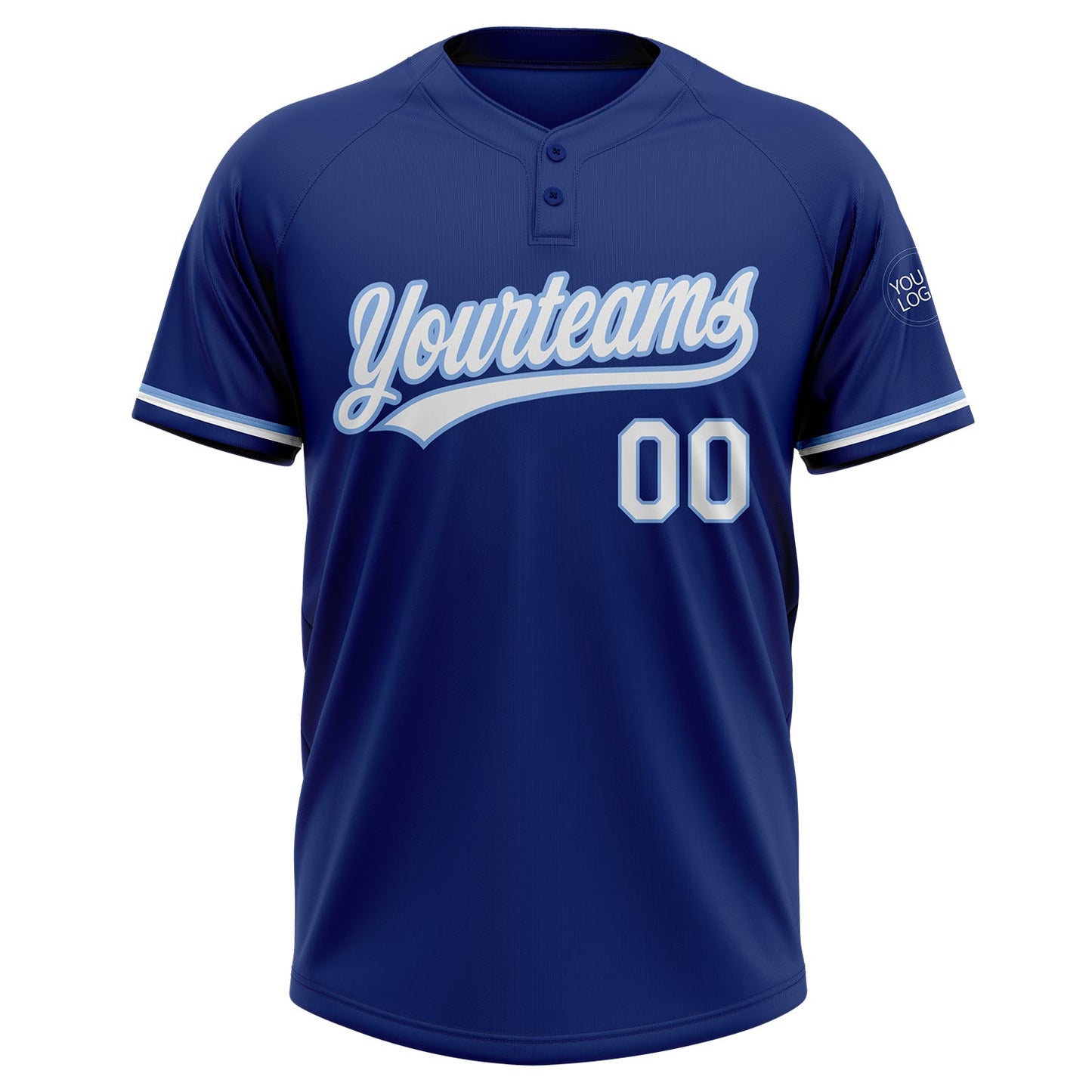 Custom Royal White-Light Blue Two-Button Unisex Softball Jersey view 2
