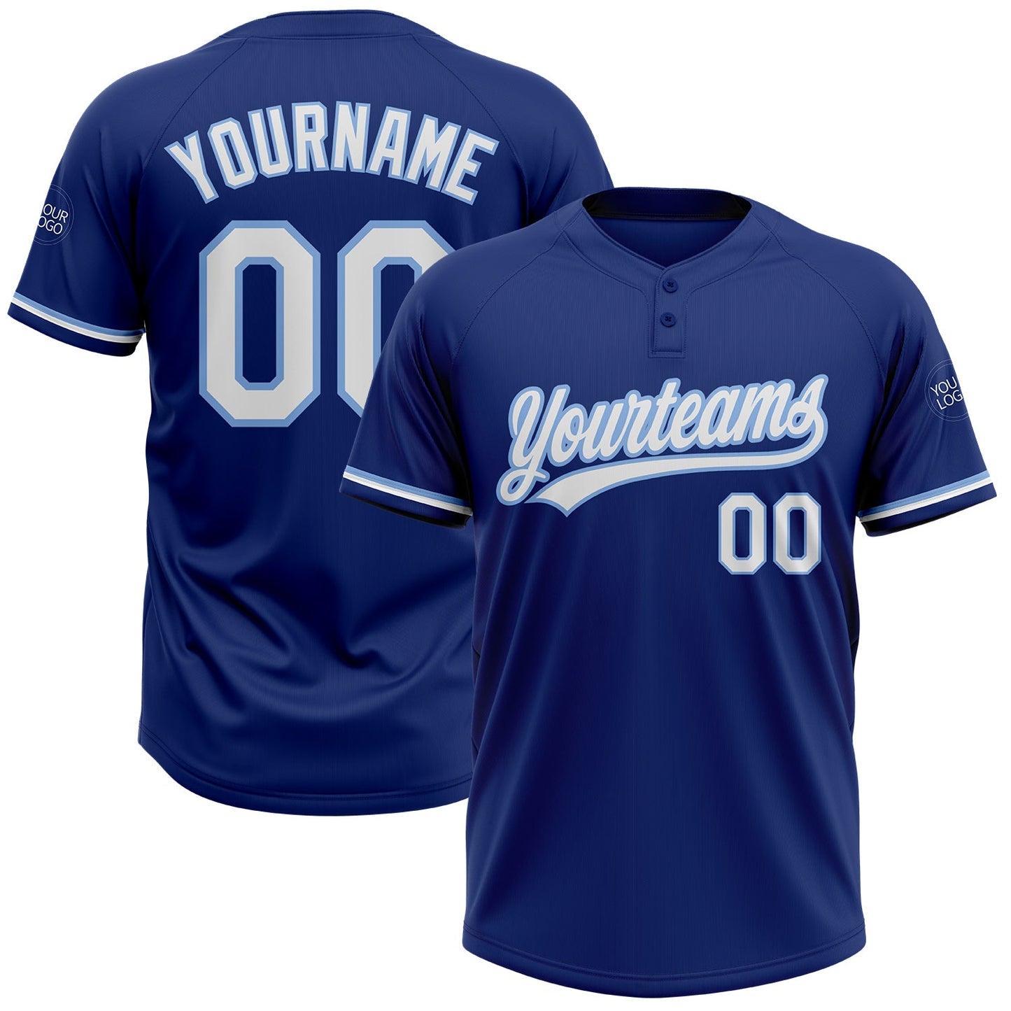 Custom Royal White-Light Blue Two-Button Unisex Softball Jersey - Main View