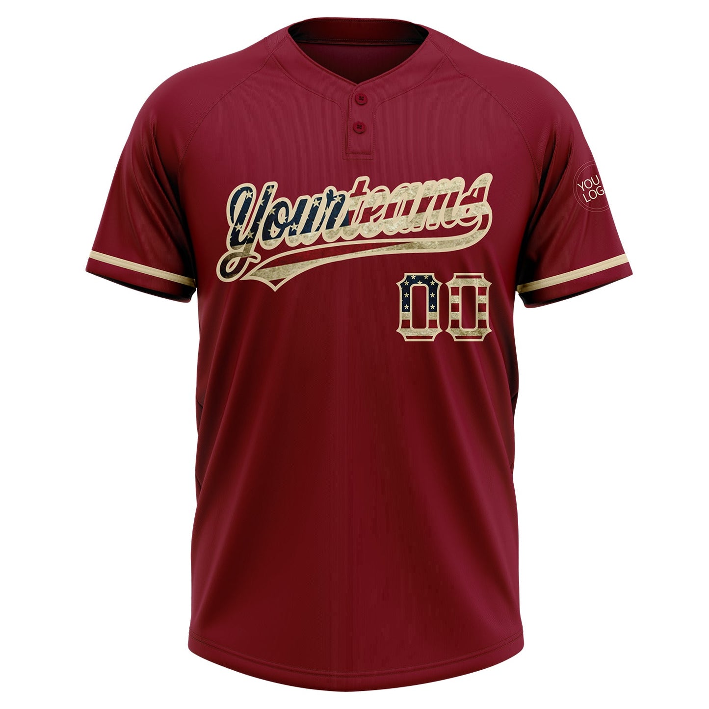 Custom Crimson Vintage USA Flag-City Cream Two-Button Unisex Softball Jersey view 2