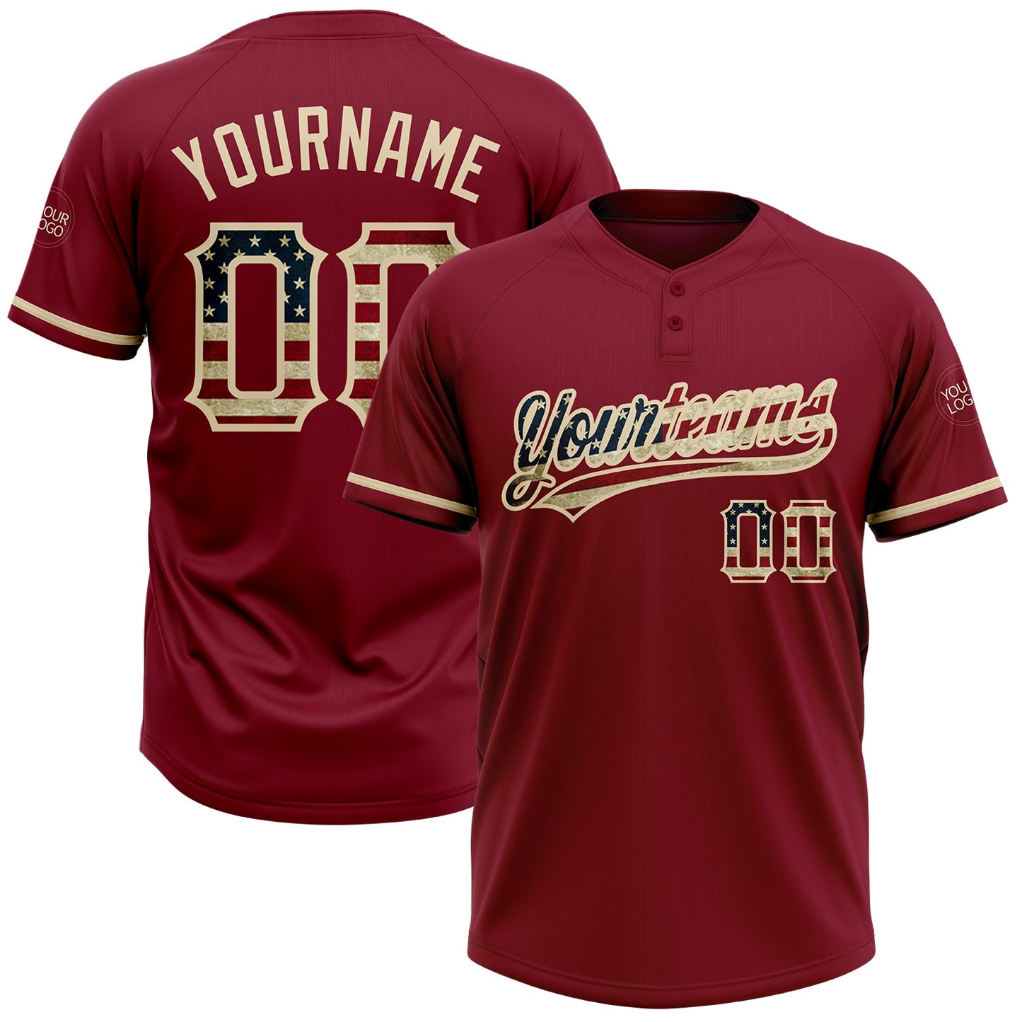 Custom Crimson Vintage USA Flag-City Cream Two-Button Unisex Softball Jersey - Main View