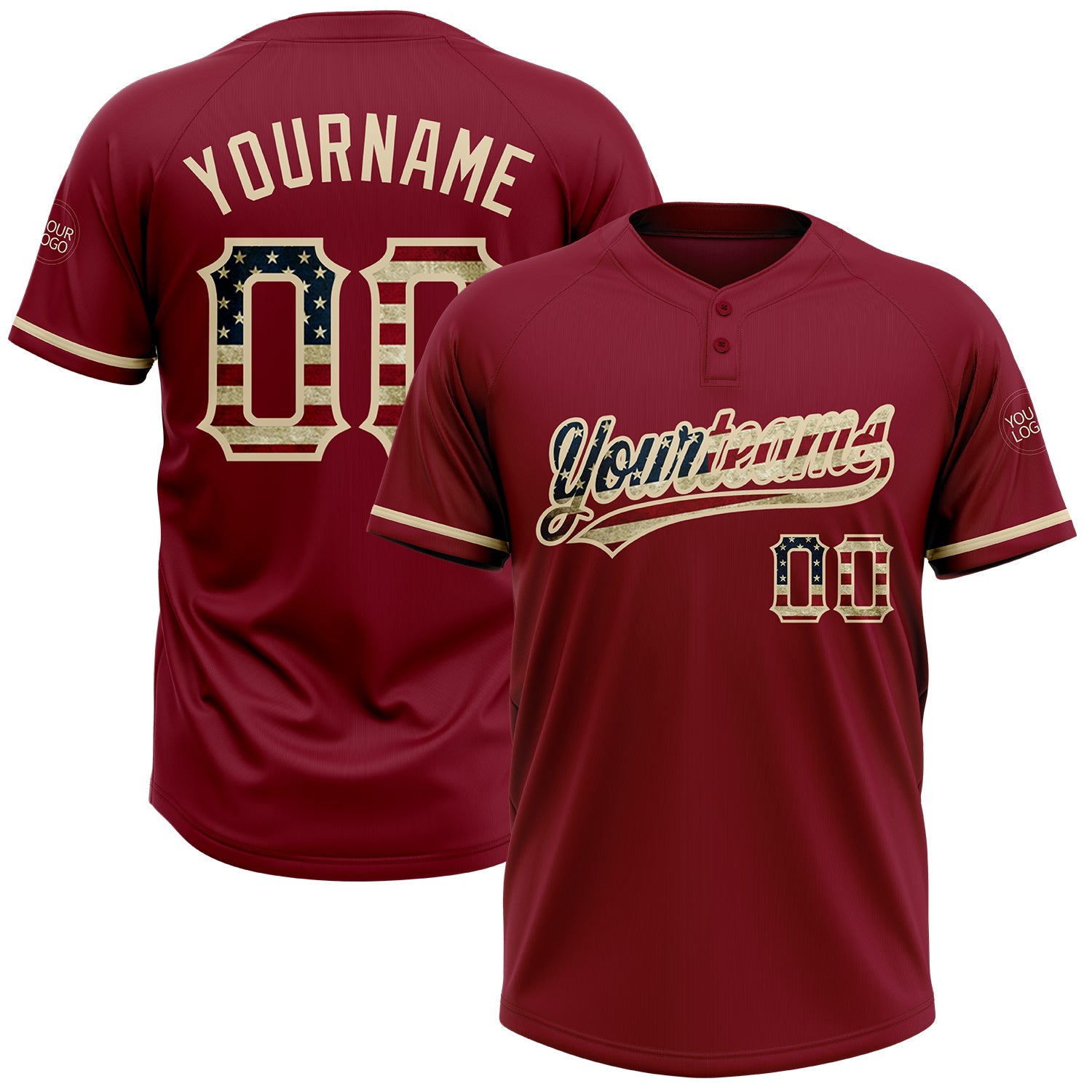 Custom Crimson Vintage USA Flag-City Cream Two-Button Unisex Softball Jersey - Main View