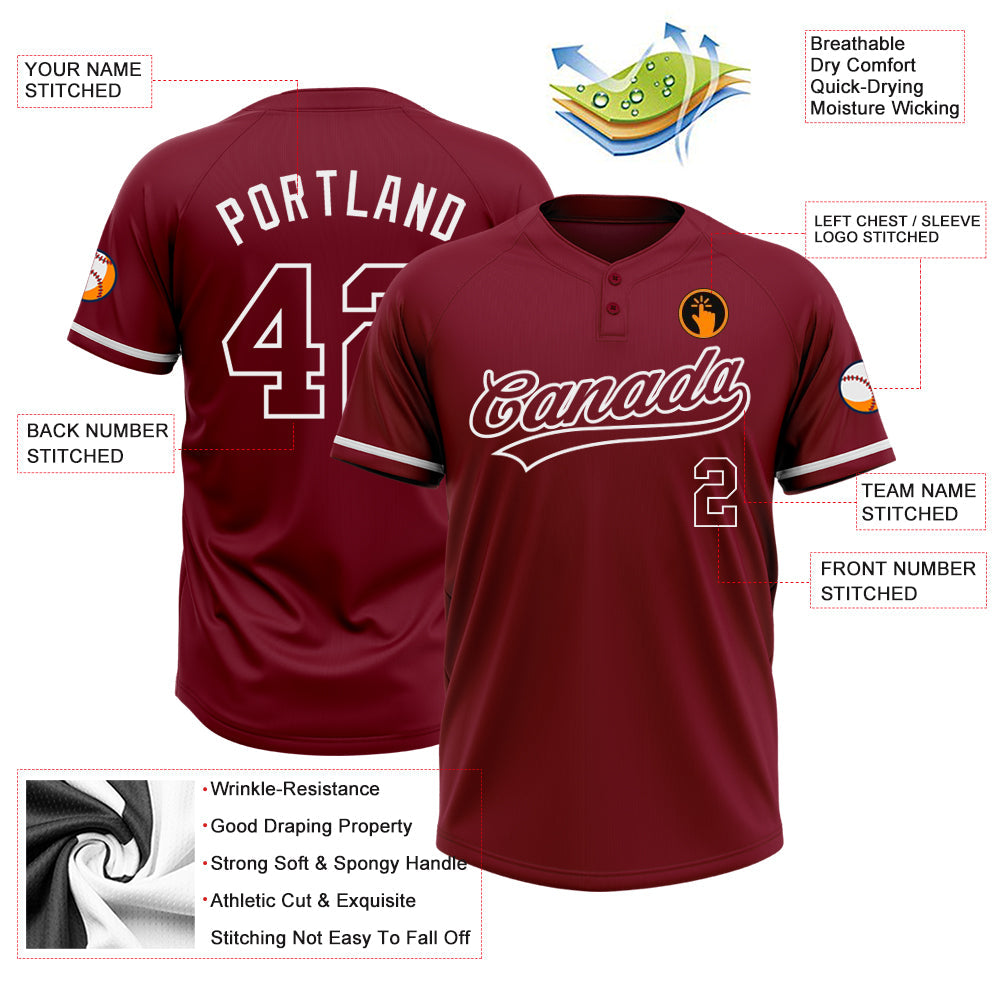 Custom Crimson White Two-Button Unisex Softball Jersey view 3