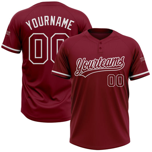 Custom Crimson White Two-Button Unisex Softball Jersey - Main View