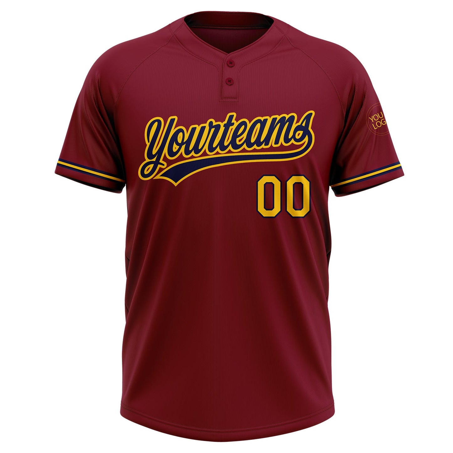 Custom Crimson Yellow-Navy Two-Button Unisex Softball Jersey view 2