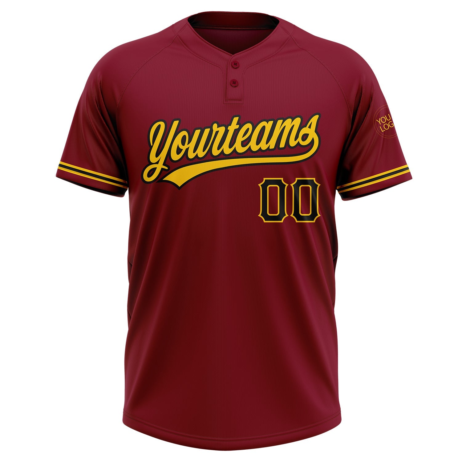 Custom Crimson Black-Yellow Two-Button Unisex Softball Jersey view 2