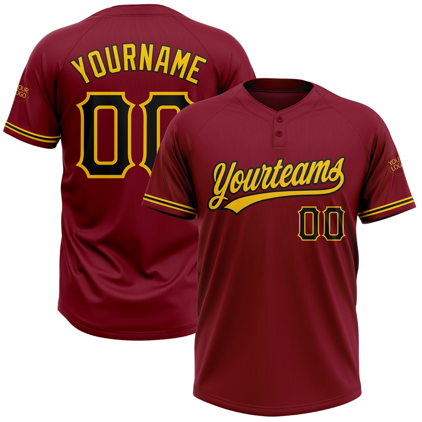 Custom Crimson Black-Yellow Two-Button Unisex Softball Jersey - Main View