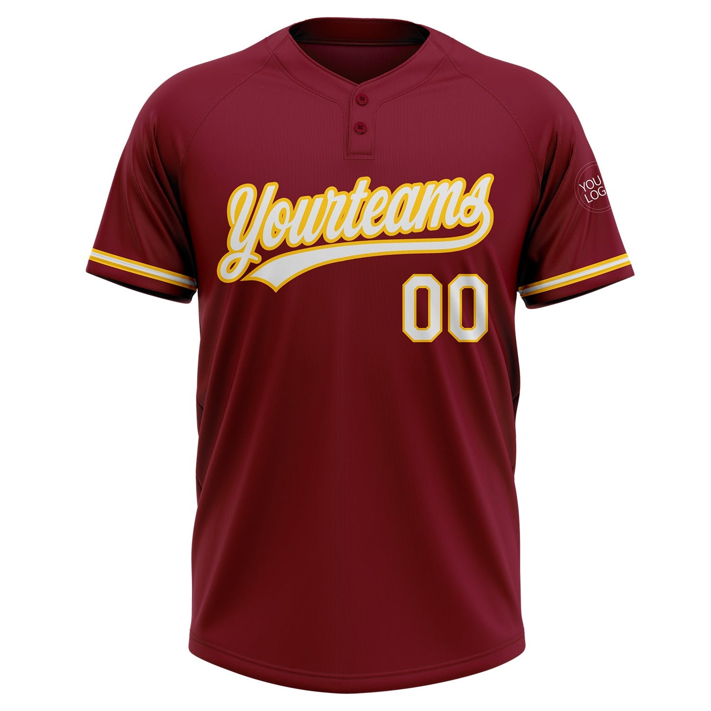 Custom Crimson White-Yellow Two-Button Unisex Softball Jersey view 2